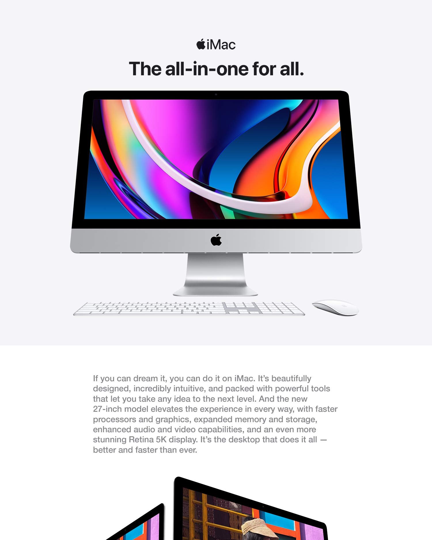 27'' Apple iMac | 8GB RAM | 256GB SSD | 3.1GHZ Core i5 | 2020